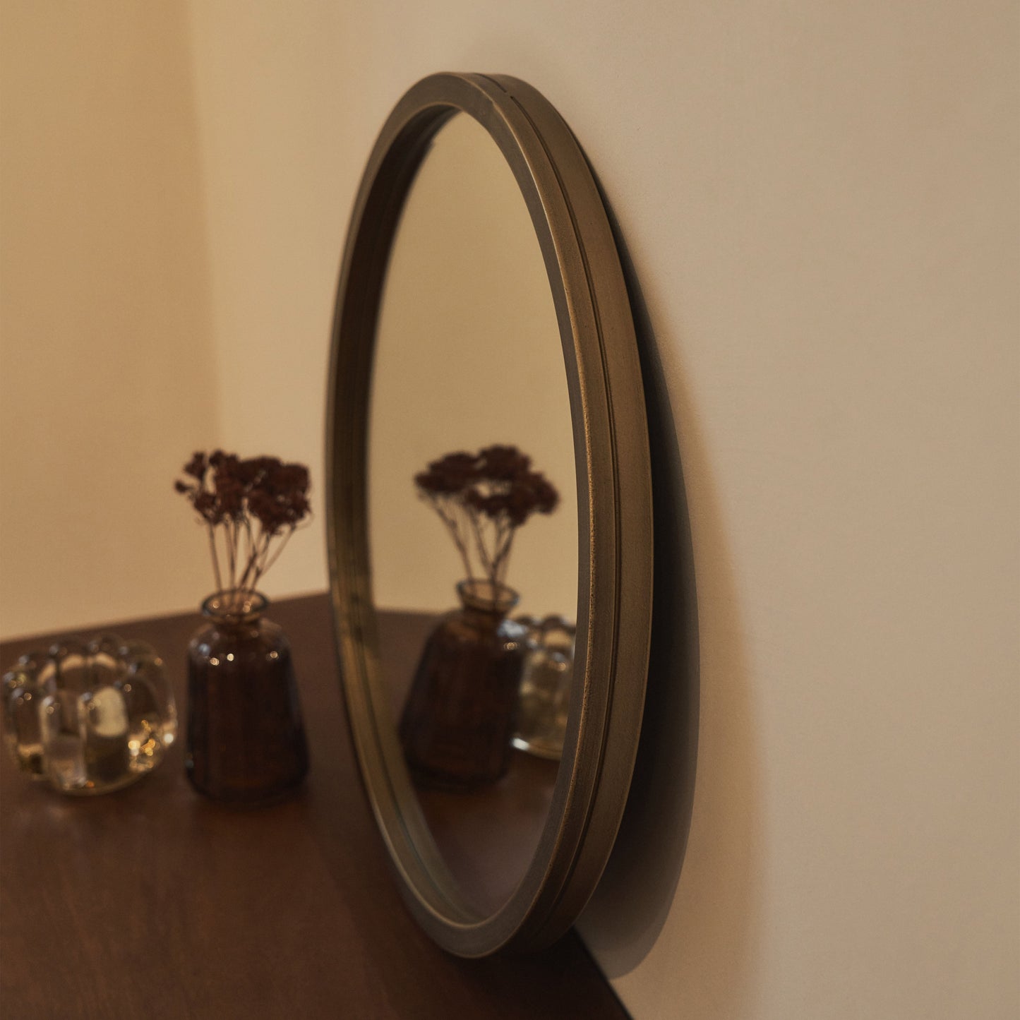 Higgins - Miroir Mural Rond Moderne en Métal Doré 40cm x 40cm