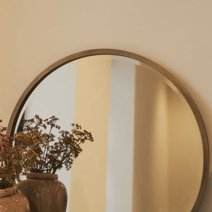 Higgins - Miroir Mural Rond Moderne en Métal Doré 60cm x 60cm