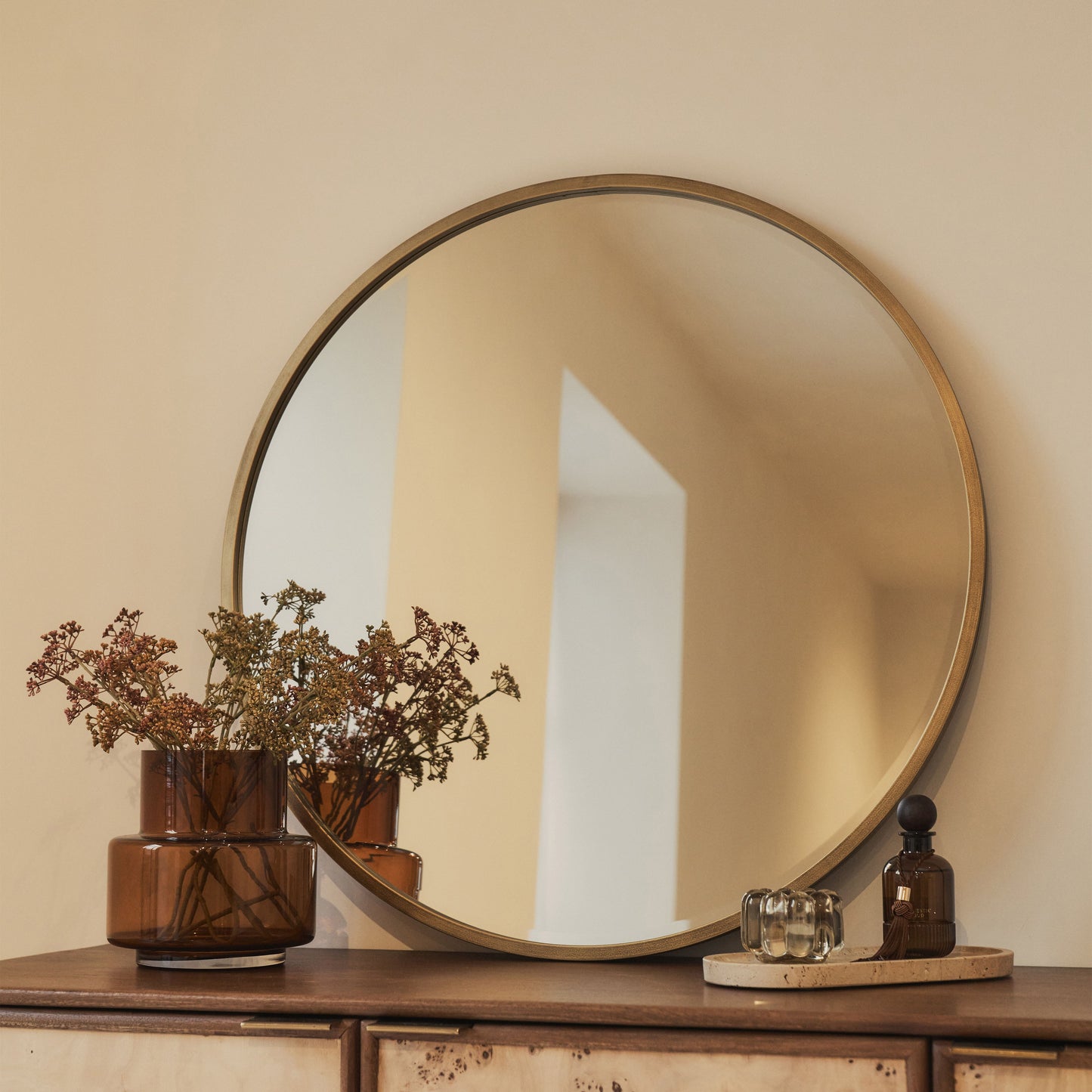 Higgins - Miroir Mural Rond Moderne en Métal Doré 80cm x 80cm