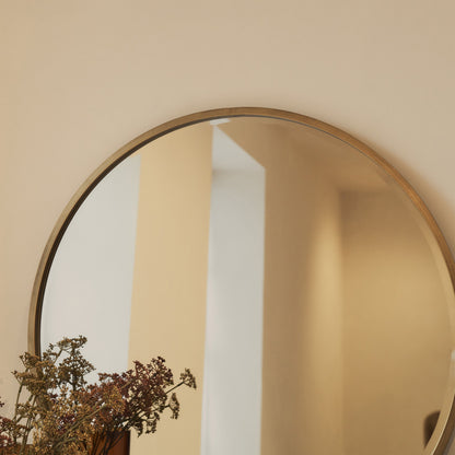 Higgins - Miroir Mural Rond Moderne en Métal Doré 80cm x 80cm