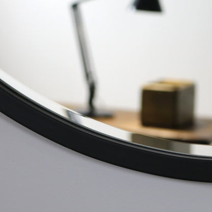 Higgins - Miroir Mural Rond Moderne en Métal Noir 80cm x 80cm