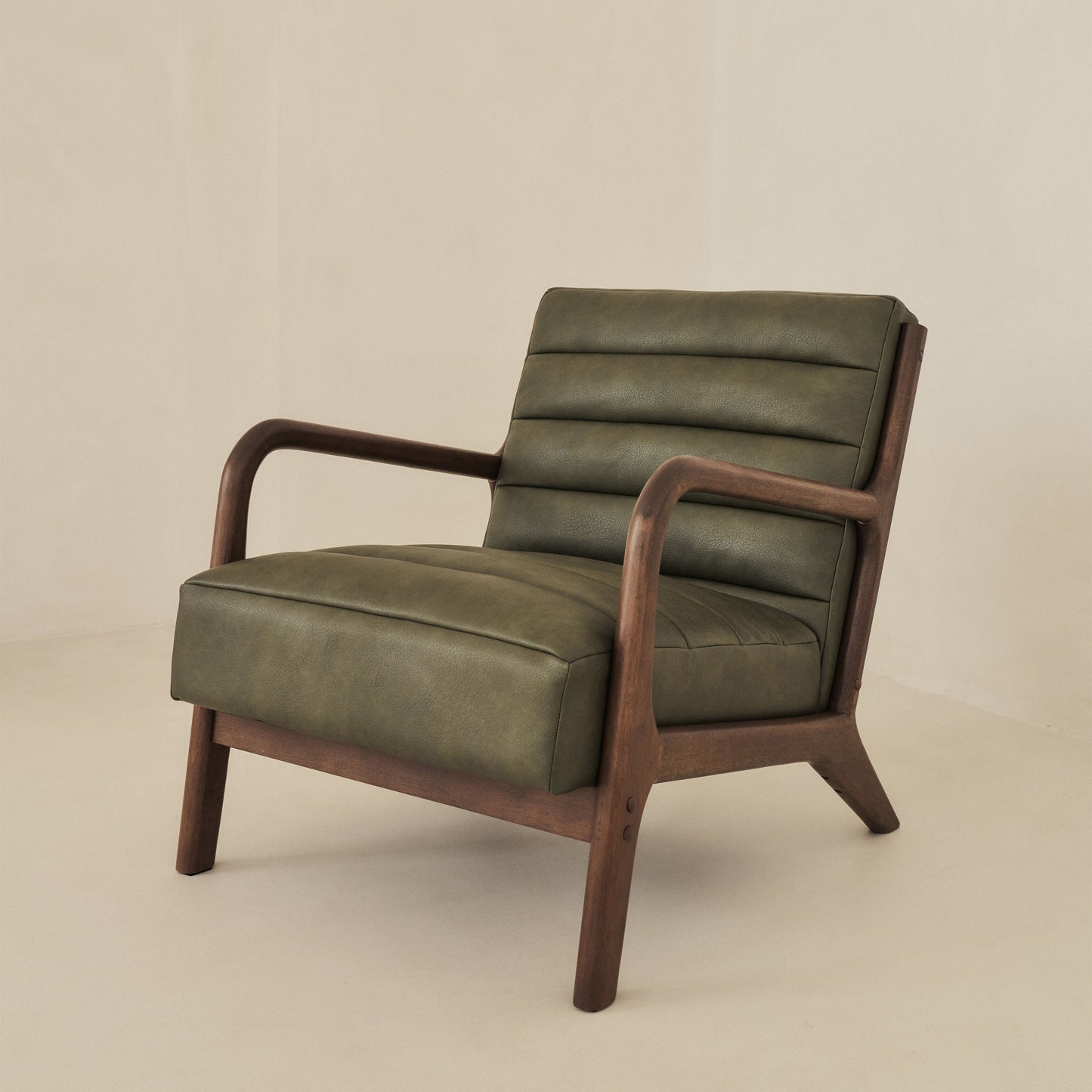 Hudson - Fauteuil avec Accents en Cuir Olive et Bois Foncé