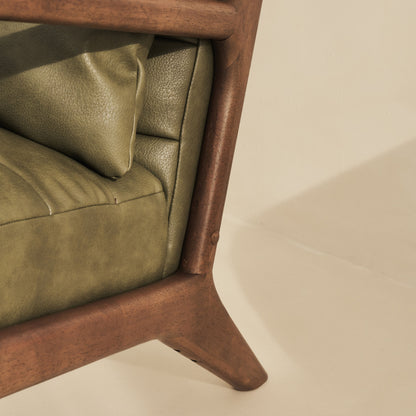 Hudson - Fauteuil avec Accents en Cuir Olive et Bois Foncé