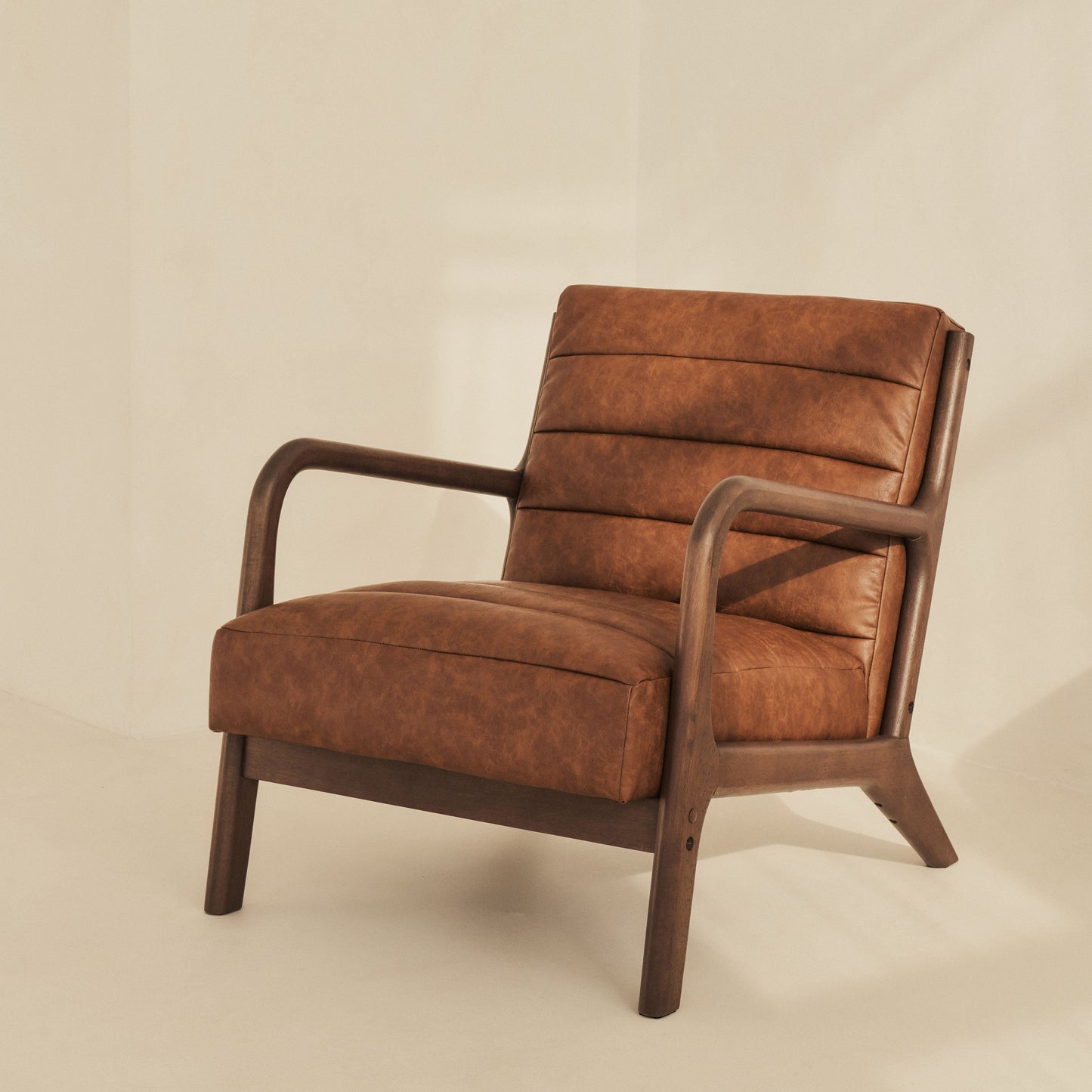 Hudson - Fauteuil avec Accents en Cuir Windsor Tan Marron et Bois Foncé