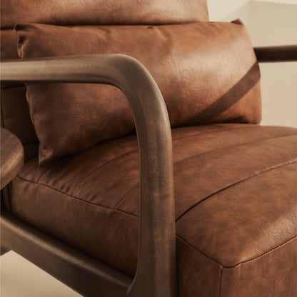 Hudson - Fauteuil avec Accents en Cuir Windsor Tan Marron et Bois Foncé