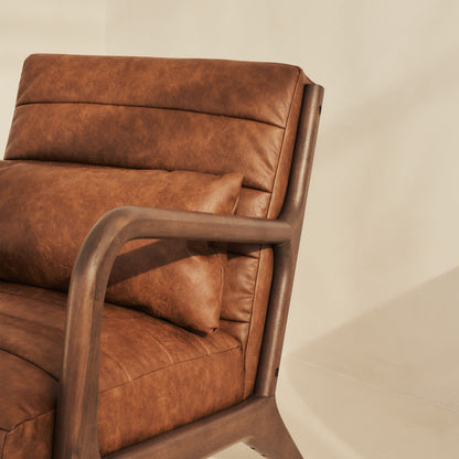Hudson - Fauteuil avec Accents en Cuir Windsor Tan Marron et Bois Foncé
