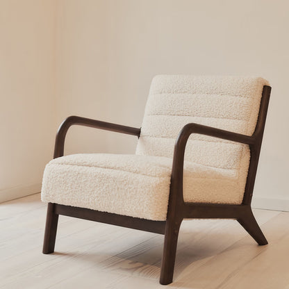Hudson - Fauteuil d'Appoint en Bouclé Ivoire et Bois Foncé