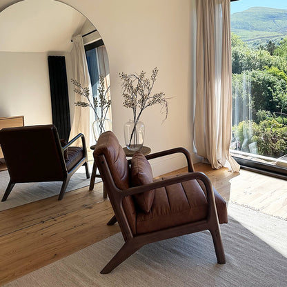 Hudson - Fauteuil avec Accents en Cuir Windsor Tan Marron et Bois Foncé