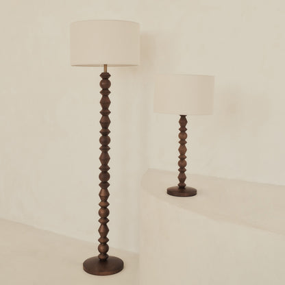 Ivy - Lampadaire à abat-jour tambour en bois foncé