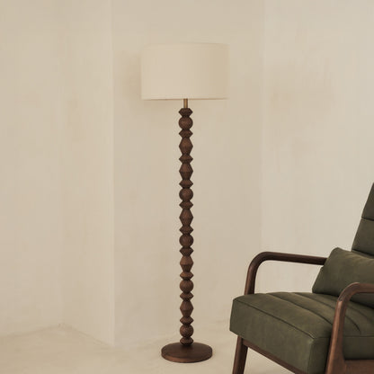 Ivy - Lampadaire à abat-jour tambour en bois foncé