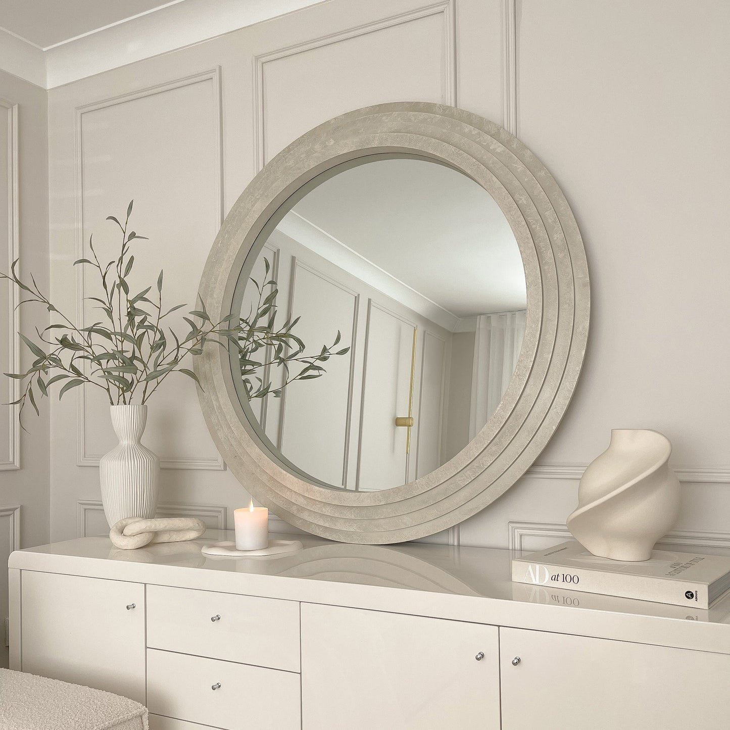 Luciana - Miroir Mural Rond en Béton 110cm x 110cm