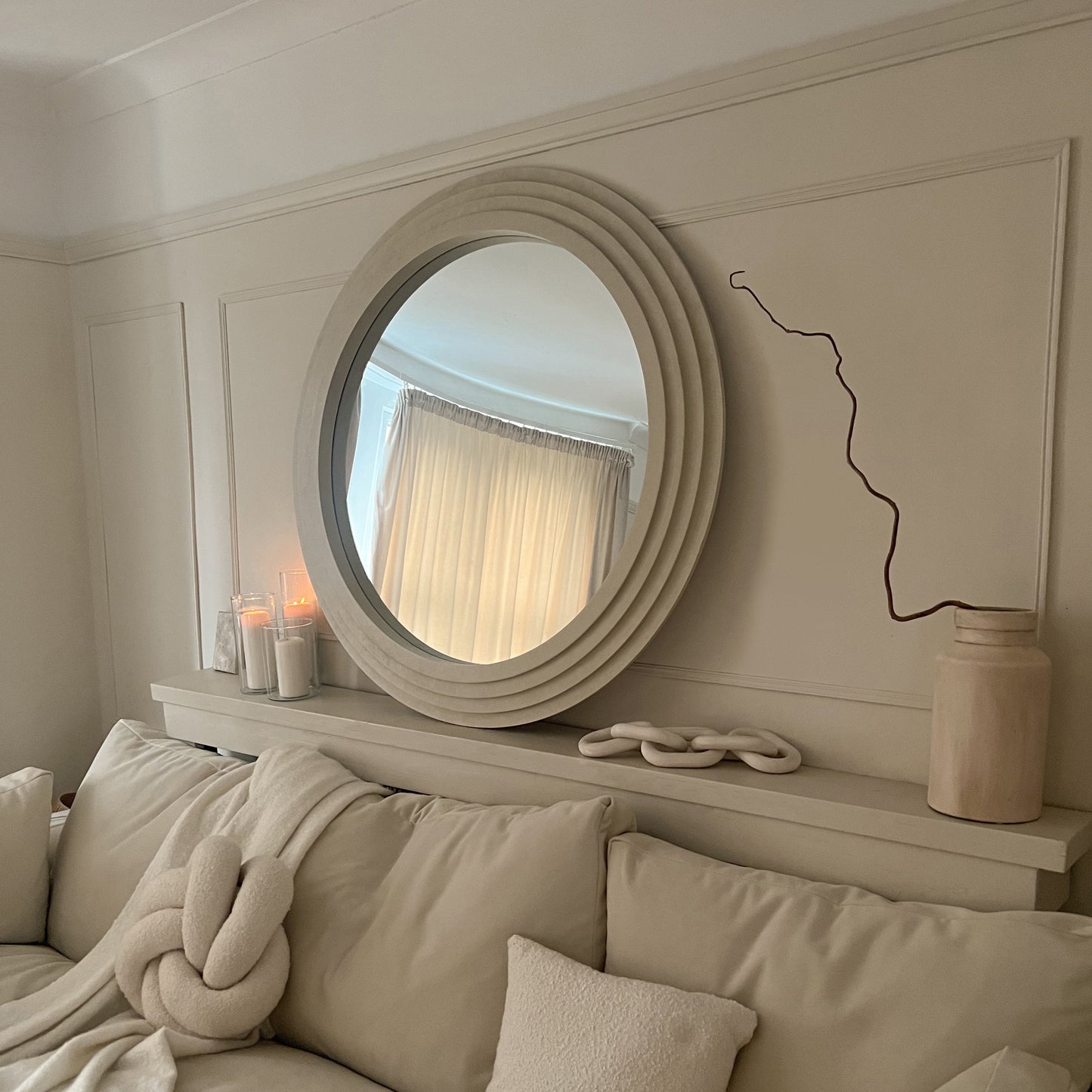 Luciana - Miroir Mural Rond en Béton 110cm x 110cm