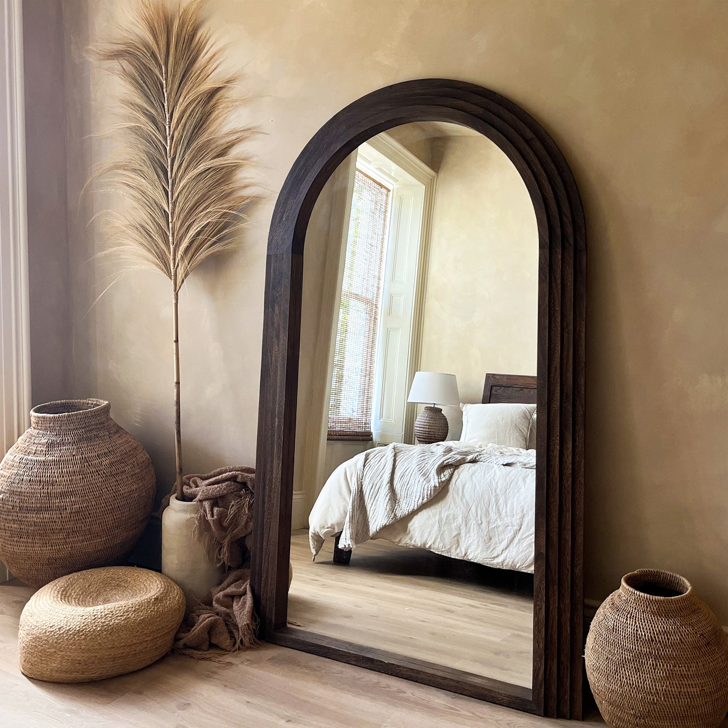 Luciana - Miroir en bois brûlé arqué pleine longueur 180cm x 110cm