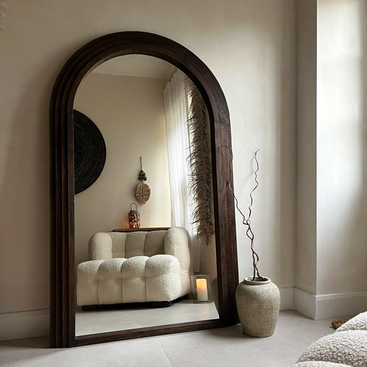 Luciana - Miroir en bois brûlé arqué pleine longueur 180cm x 110cm