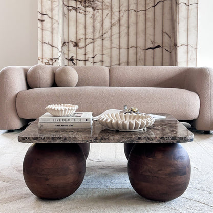 Melrose - Table basse carrée premium en bois foncé avec marbre Dark Emperador