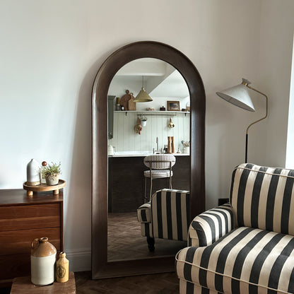 Porta - Grand miroir arqué en bois foncé pleine longueur 180cm x 90cm