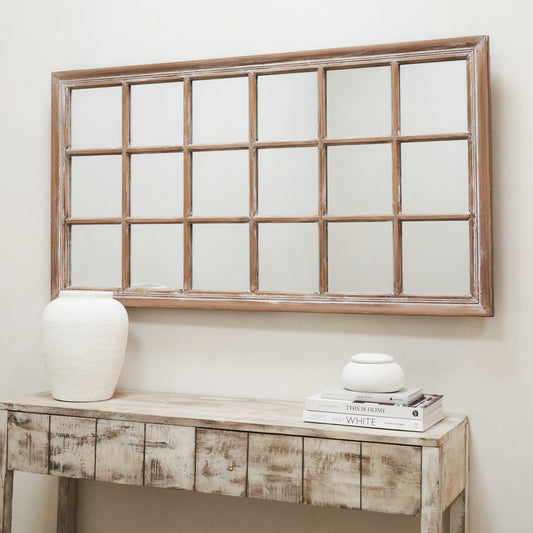 Sasha - Miroir Rectangulaire Fenêtre Shabby Chic Chêne 134cm x 70cm