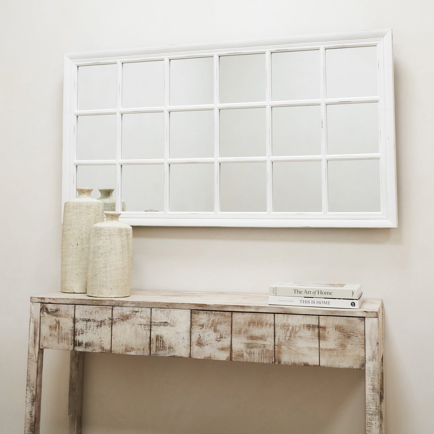 Sasha - Miroir Rectangulaire Fenêtre Shabby Chic Blanc 134cm x 70cm