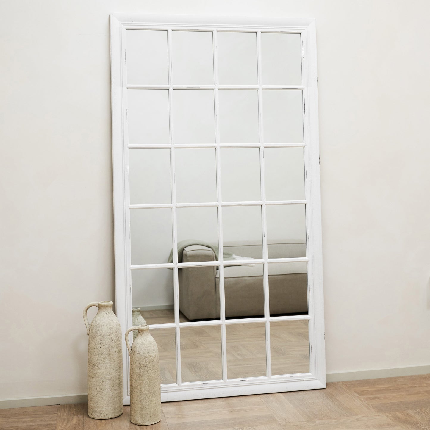 Sasha - Miroir de fenêtre shabby chic blanc pleine longueur 180 cm x 100 cm