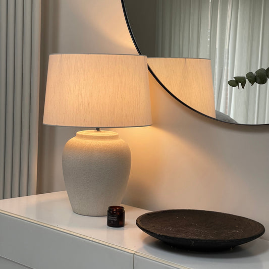 Sicile - Lampe de table avec abat-jour en céramique pierre en forme de tambour