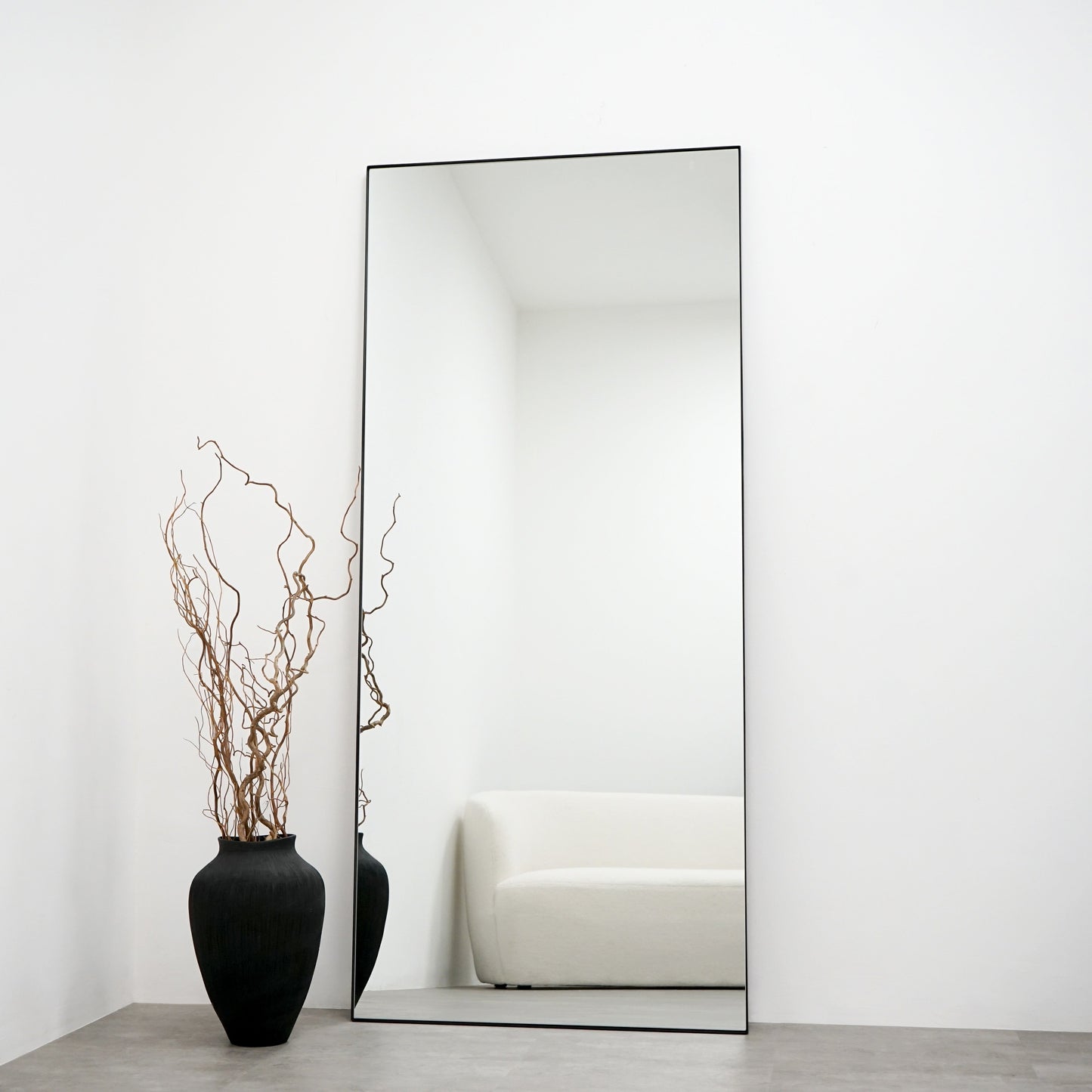 Theo - Miroir Rectangulaire Métallique Noir Grand Format 179cm x 80cm Pleine Longueur