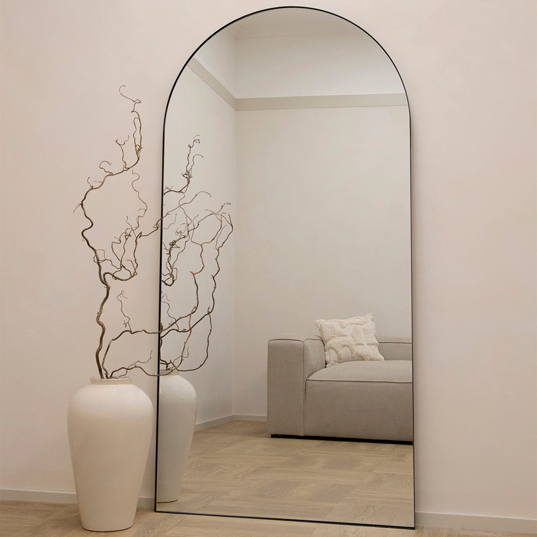 Theo - Miroir Métallique Noir Arqué Grand Pleine Longueur 180cm x 90cm
