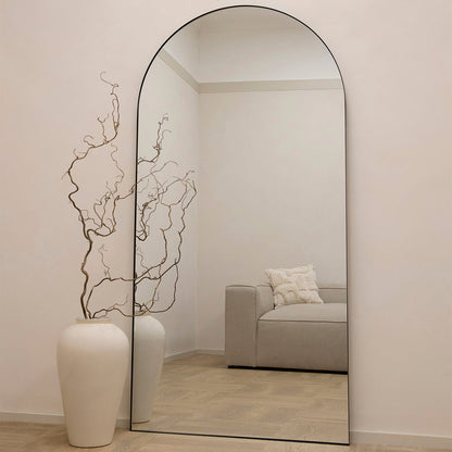 Theo - Miroir Métallique Noir Arqué Grand Pleine Longueur 180cm x 90cm