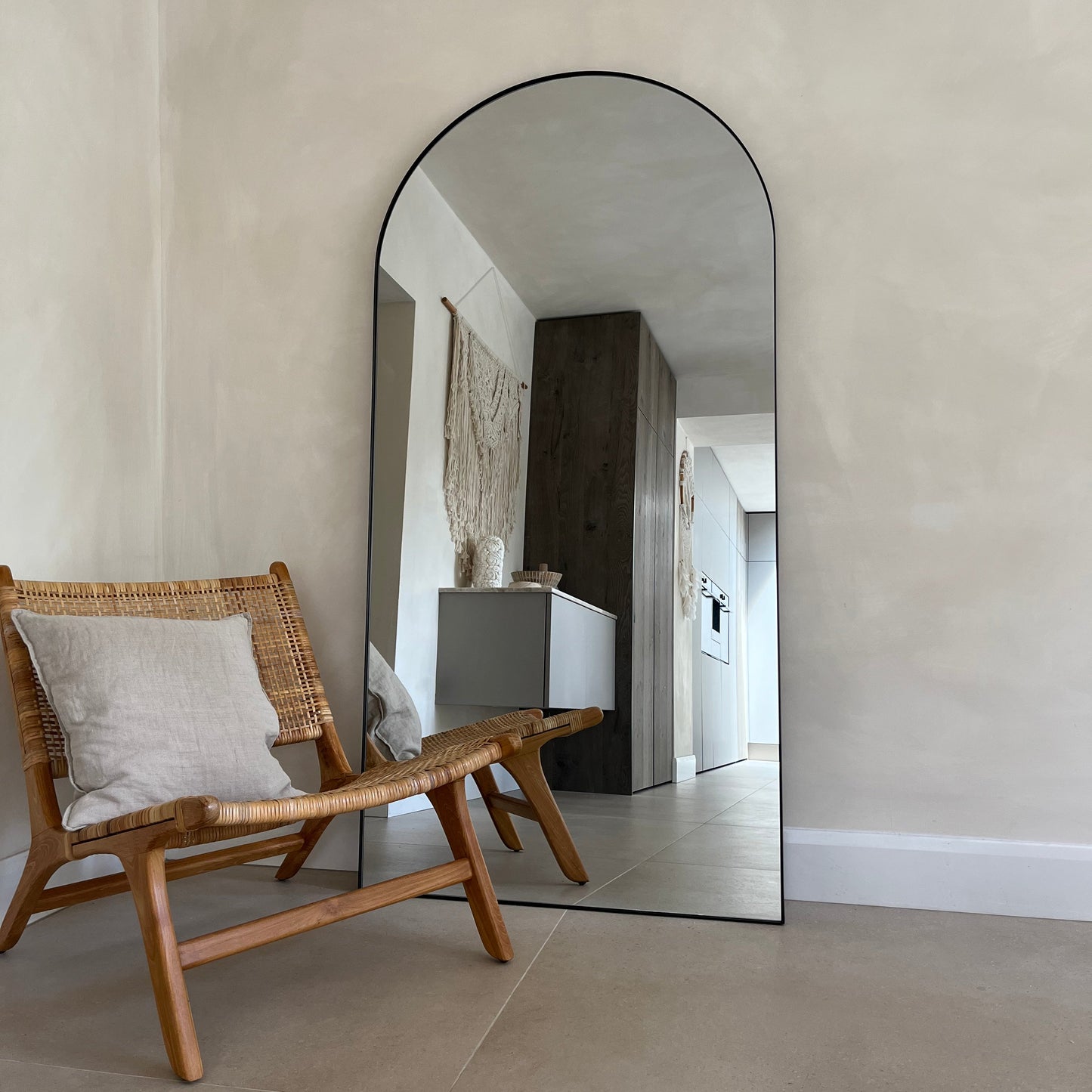 Theo - Miroir Métallique Noir Arqué Grand Pleine Longueur 180cm x 90cm