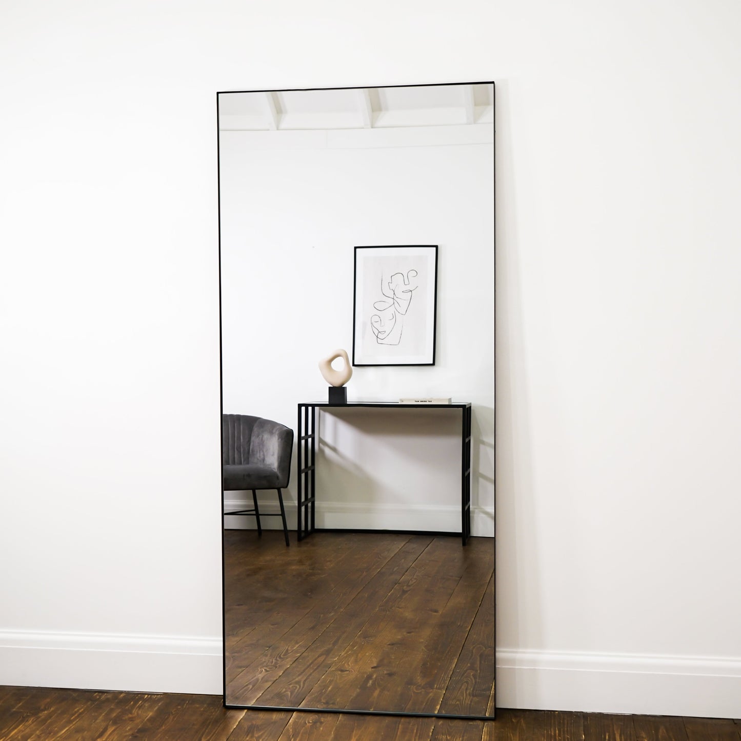 Theo - Miroir Rectangulaire Métallique Noir Grand Format 160cm x 60cm Pleine Longueur