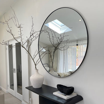 Theo - Grand miroir mural rond en métal noir 120cm x 120cm