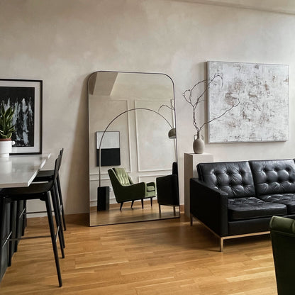 Theo - Miroir Extra Large Noir en Métal Courbé Pleine Longueur 200cm x 120cm