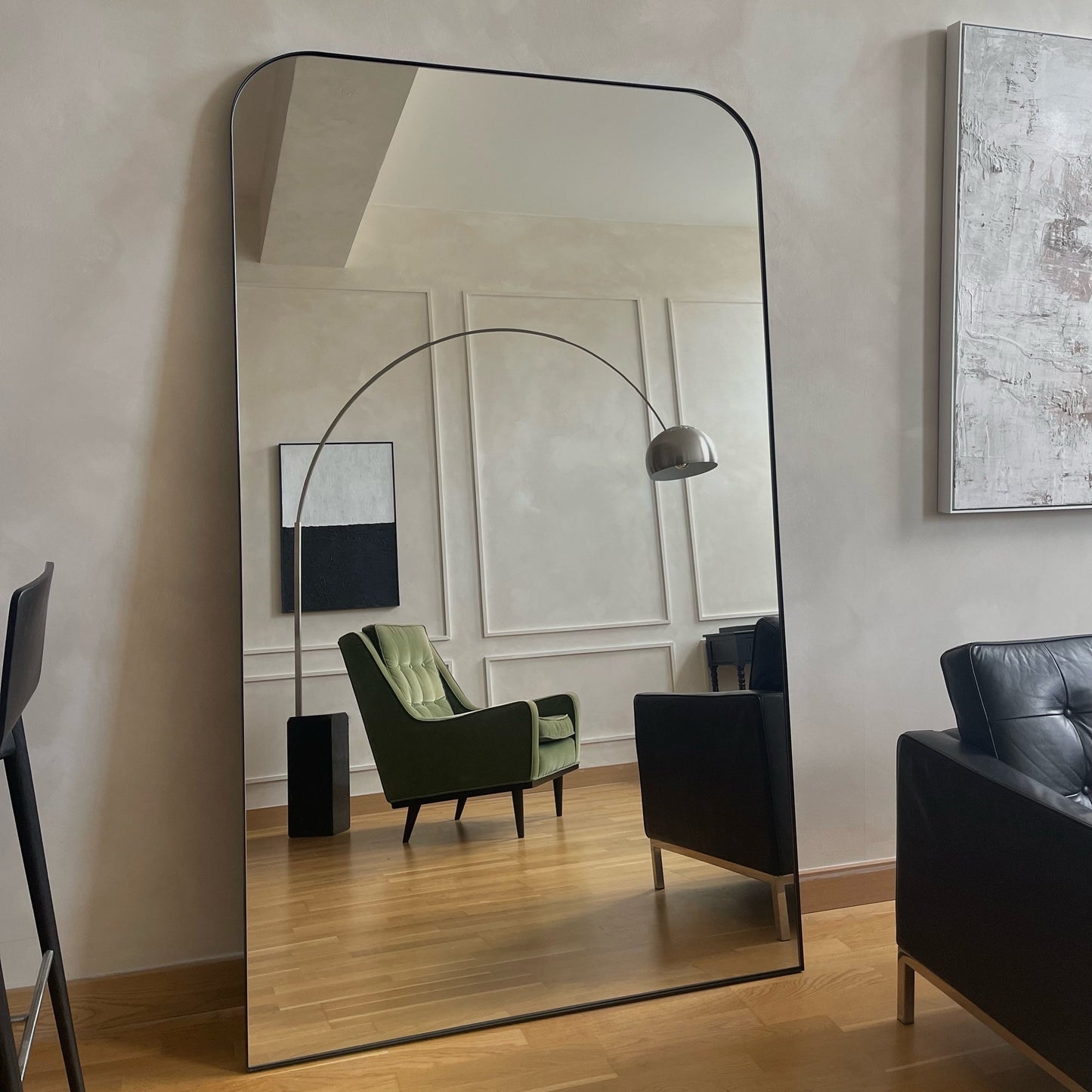 Theo - Miroir Extra Large Noir en Métal Courbé Pleine Longueur 200cm x 120cm