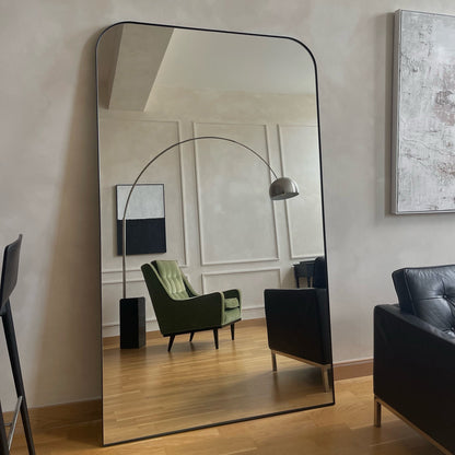 Theo - Miroir Extra Large Noir en Métal Courbé Pleine Longueur 200cm x 120cm
