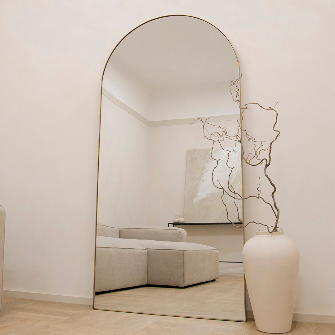 Theo - Miroir Métallique Grand Arqué Pleine Longueur Or 180cm x 90cm