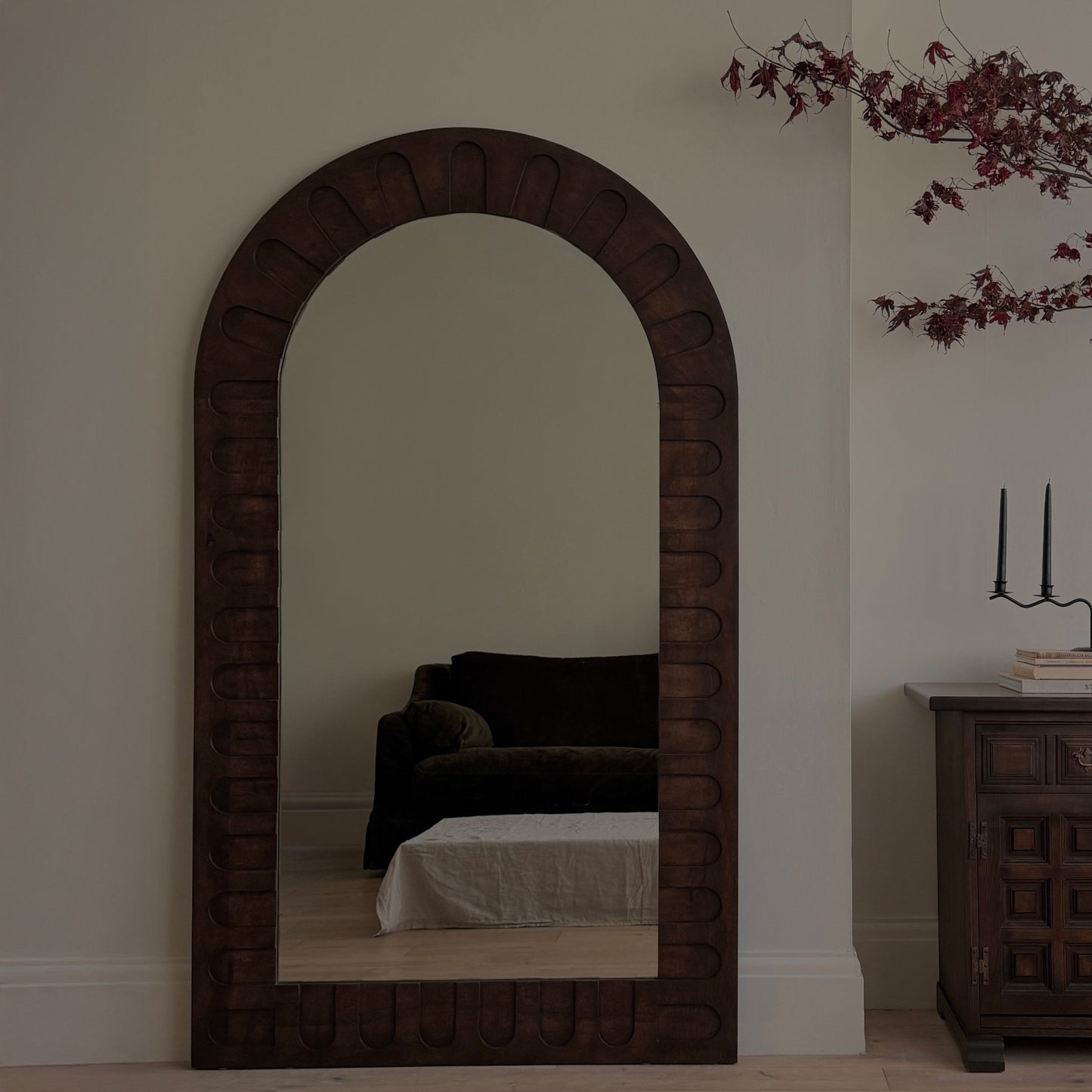Valor - Miroir Arqué Premium Extra Large en Bois Foncé 190cm x 110cm