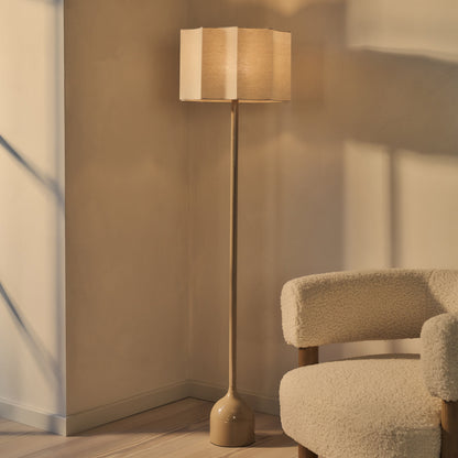 Esme - Lampadaire Beige à Abat-jour Gloss en Coquille Inversée