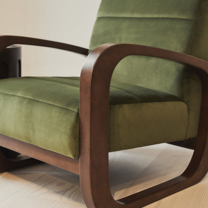 Dalton - Fauteuil d'Appoint en Velours Olive et Bois Foncé