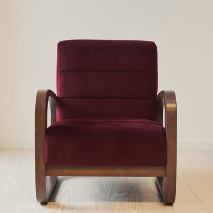 Dalton - Fauteuil d'Appoint en Velours Rouge Merlot et Bois Foncé