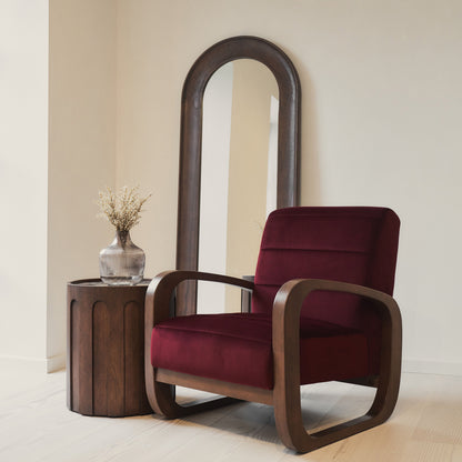 Dalton - Fauteuil d'Appoint en Velours Rouge Merlot et Bois Foncé
