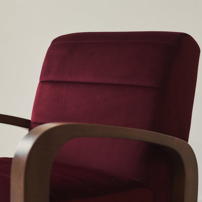 Dalton - Fauteuil d'Appoint en Velours Rouge Merlot et Bois Foncé
