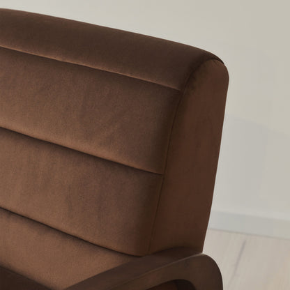 Dalton - Fauteuil d'Appoint en Velours Marron et Bois Foncé