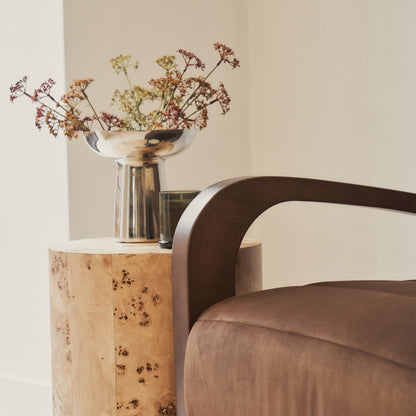 Dalton - Fauteuil d'Appoint en Velours Marron et Bois Foncé