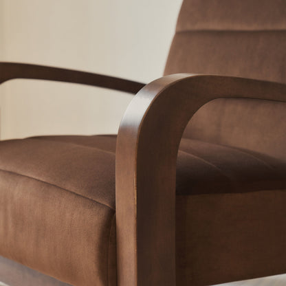 Dalton - Fauteuil d'Appoint en Velours Marron et Bois Foncé