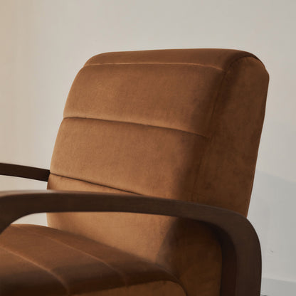 Dalton - Fauteuil d'appoint en velours caramel et bois foncé