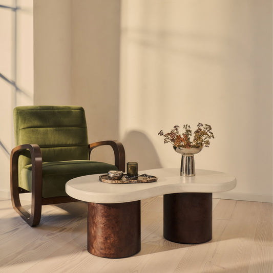 Aegean - Table basse irrégulière en bois burl foncé et béton à 2 pieds