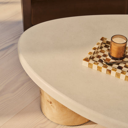 Aegean - Table basse irrégulière en bois de burl naturel et béton à 3 pieds