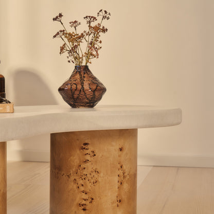 Aegean - Table basse irrégulière en bois de burl naturel et béton à 2 pieds