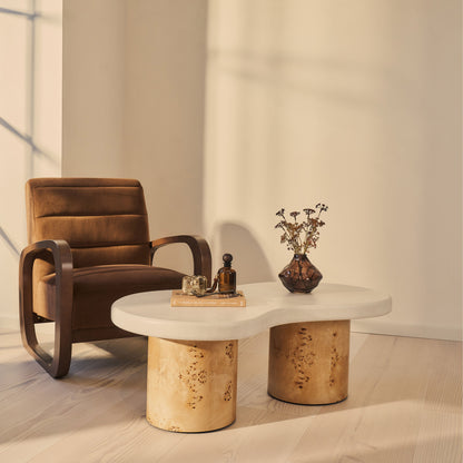 Aegean - Table basse irrégulière en bois de burl naturel et béton à 2 pieds