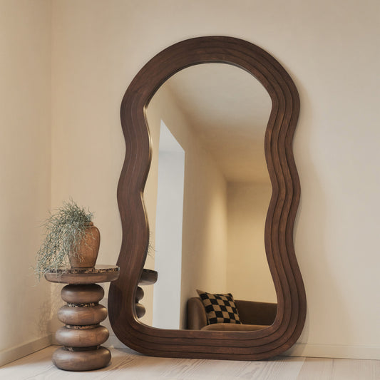 Luciana - Miroir extra grand pleine longueur vague bois foncé 180 cm x 105 cm