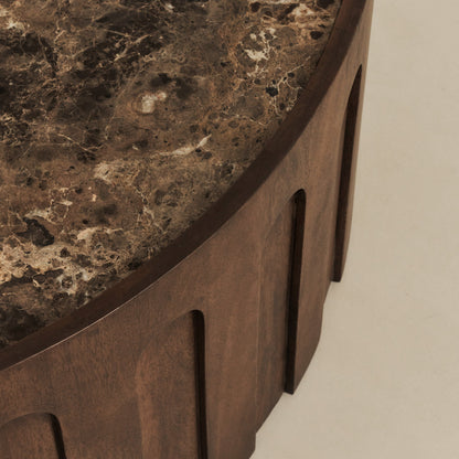 Valor - Table basse ronde premium en bois foncé et marbre Dark Emperador